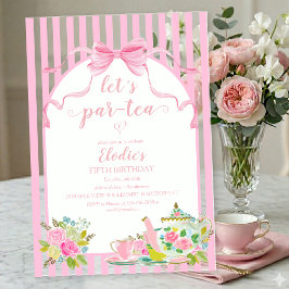 Roze Bloemstreep Laat Ons Thee-drinken Verjaardag Acryl Uitnodigingen