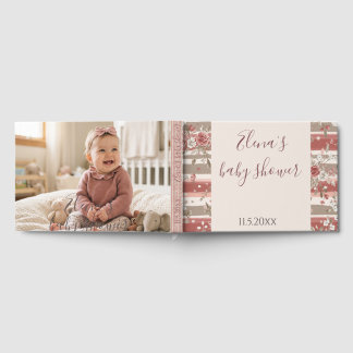 Roze bloemstrepen Baby Shower foto Gastenboek