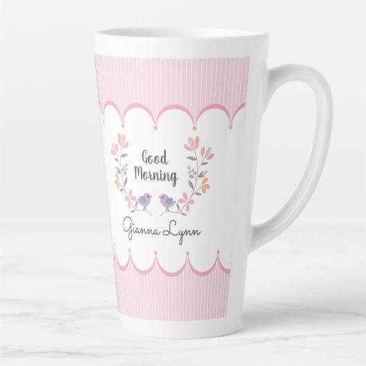 Roze Bloemstrepen Gepersonaliseerde Moederdag Latte Mok (Rechts)