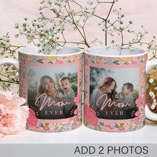 Roze bloemstuk 2 foto gepersonaliseerd Moederdag l Koffiemok