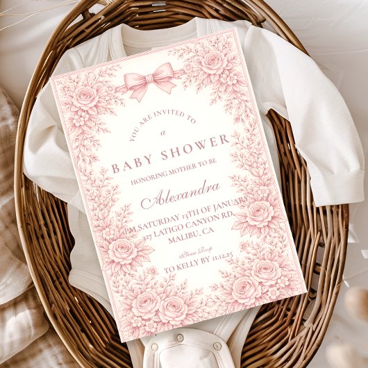 Roze Bloemstuk Baby Shower Kaart