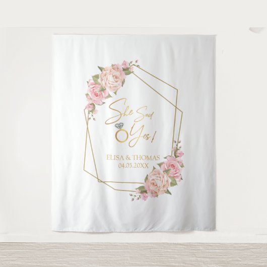 Roze Bloemstuk Bruidsfeest Achtergrond Wandkleed (Voorkant)