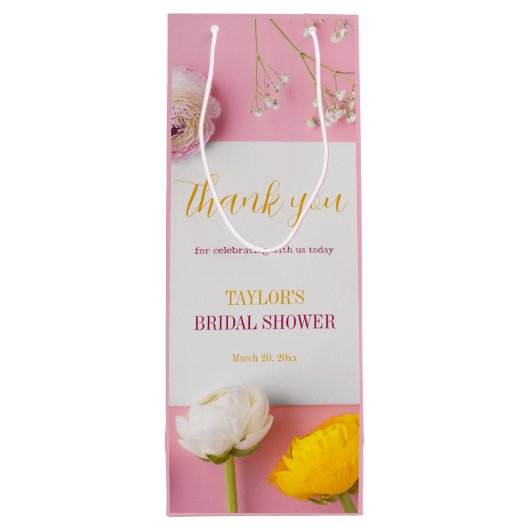 Roze Bloemstuk Bruidsfeest Wijn Cadeautas (Achterkant)