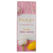 Roze Bloemstuk Bruidsfeest Wijn Cadeautas (Voorkant)