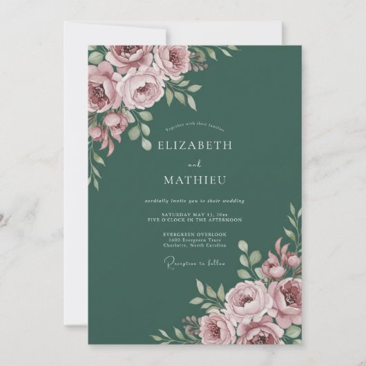 Roze Bloemstuk Bruiloft Kaart (Voorkant)