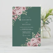 Roze Bloemstuk Bruiloft Kaart (Staand voorkant)