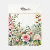 Roze bloemstuk en groen Personalized Fleece Deken (Voorkant)