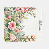 Roze bloemstuk en groen Personalized Fleece Deken (Voorkant (Horizontaal))