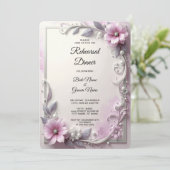 Roze bloemstuk frame proefhuwelijksdiner kaart (Staand voorkant)