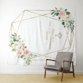 Roze Bloemstuk Gouden Lijst Eerste Heilige Communi Wandkleed (In Situ (horizontaal))