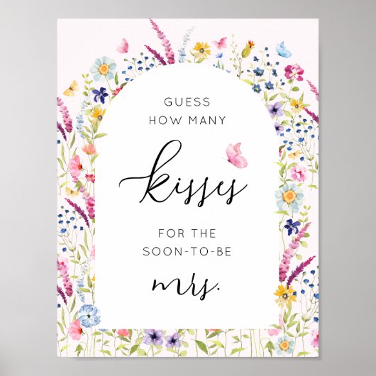 Roze Bloemstuk Hoeveel Kusjes Bruidsfeest Spel Poster (Voorkant)