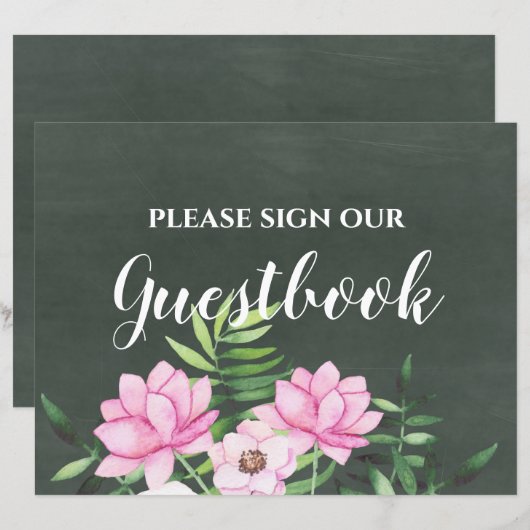 Roze Bloemstuk Krijtbord Aangepast Trouwbord Budge (Voorkant / Achterkant)