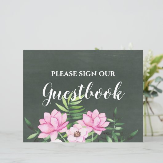 Roze Bloemstuk Krijtbord Aangepast Trouwbord Budge (Staand voorkant)