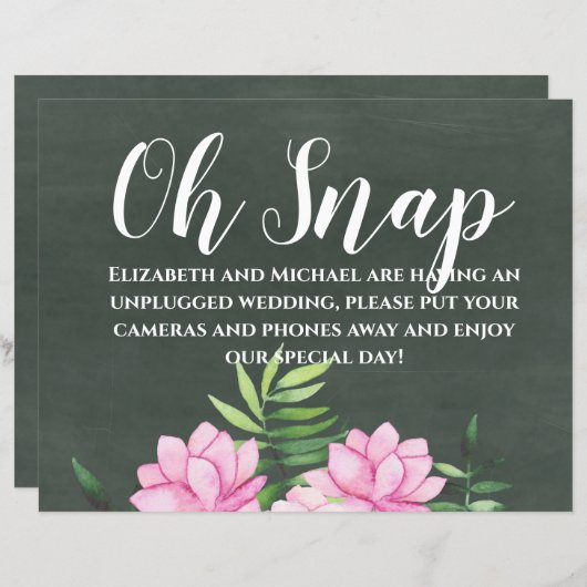 Roze Bloemstuk Krijtbord Aangepast Trouwbord Budge (Voorkant / Achterkant)