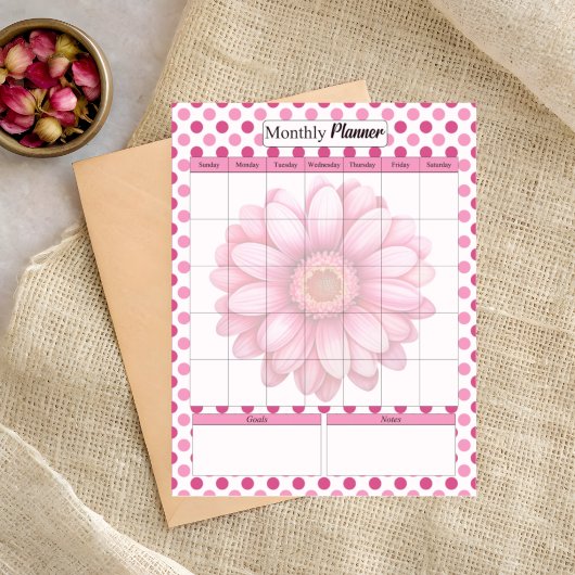 Roze Bloemstuk _ Maandelijkse Planner Notitieblok