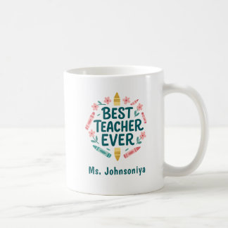 Roze bloemstuk met kleurpotloden Beste juf/leerkra Koffiemok
