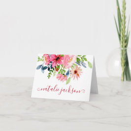 Roze bloemstuk met personalisatie notitiekaartje