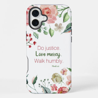 Roze Bloemstuk Micah 6:8 Doe Recht iPhone 16 Plus Hoesje