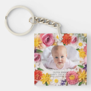 Roze bloemstuk op waterverf aangepaste nieuwe baby sleutelhanger
