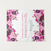 Roze bloemstuk Quinceanera foto-achtergrond Wandkleed (Voorkant (horizontaal))
