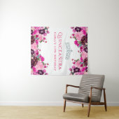 Roze bloemstuk Quinceanera-fotobackdrop Wandkleed (In Situ (horizontaal))