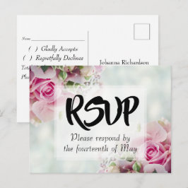 Roze Bloemstuk Roos Bruiloft RSVP Briefkaart