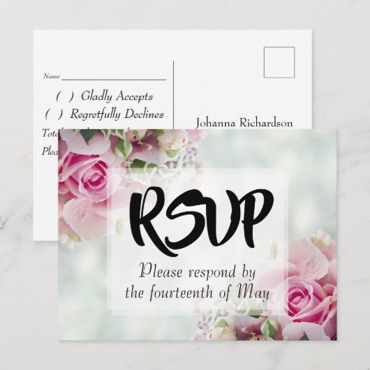 Roze Bloemstuk Roos Bruiloft RSVP Briefkaart (Voorkant / Achterkant)