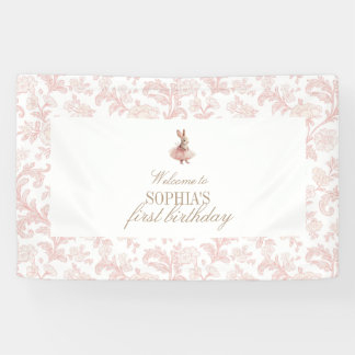 Roze bloemstuk Some Bunny Verjaardag Spandoek