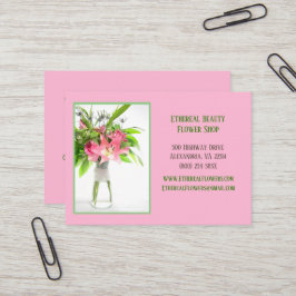 Roze bloemstuk visitekaartje