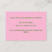 Roze bloemstuk visitekaartje (Achterkant)