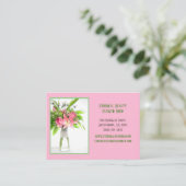 Roze bloemstuk visitekaartje (Staand voorkant)