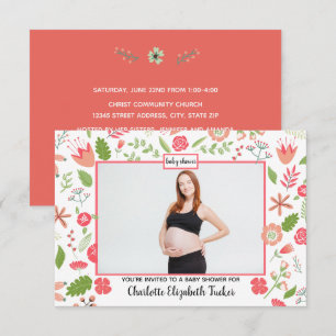 Roze bloemstukken - 3x5 baby shower uitnodiging