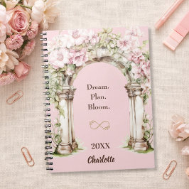 Roze bloemstukken inspirerende citaat notitieboek