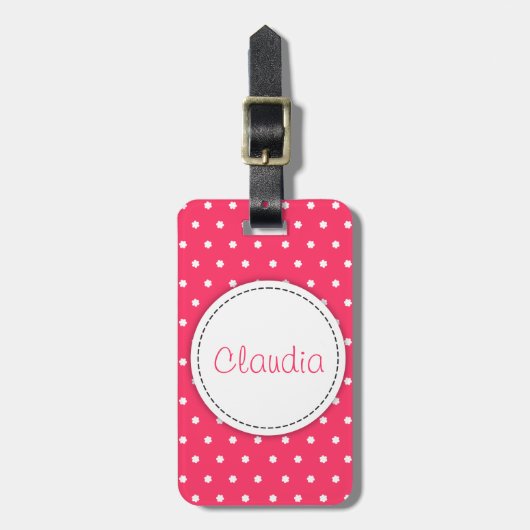 Roze bloemstukken met de naam bagagelabel (Voorkant verticaal)