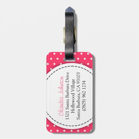 Roze bloemstukken met de naam bagagelabel (Achterkant verticaal)