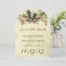Roze bloemtak vintage teal vogel save the date kaart