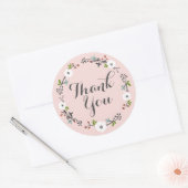Roze bloemtakkrans | Dank u Sticker (Envelop)