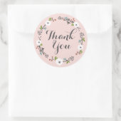 Roze bloemtakkrans | Dank u Sticker (Tas)