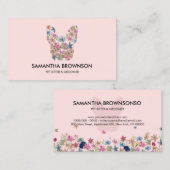 Roze bloemtextuur Franse BullDog Pet Sitting Visitekaartje (Voorkant / Achterkant)