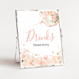 Roze Bloemthee voor Twee Baby shower Drinken Poster