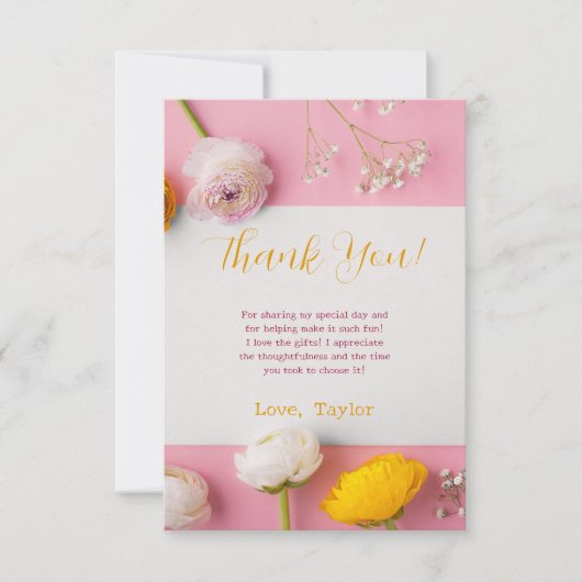 Roze bloemthema Bruiloft Feest Bedankkaart (Voorkant)