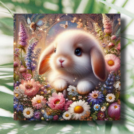 Roze Bloemtuin Schattige Baby Bunny Paasfeest Feestdagenkaart