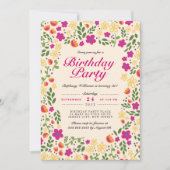 Roze bloemtuin Whimsy Birthday Invite Kaart (Voorkant)
