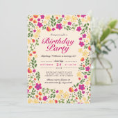 Roze bloemtuin Whimsy Birthday Invite Kaart (Staand voorkant)