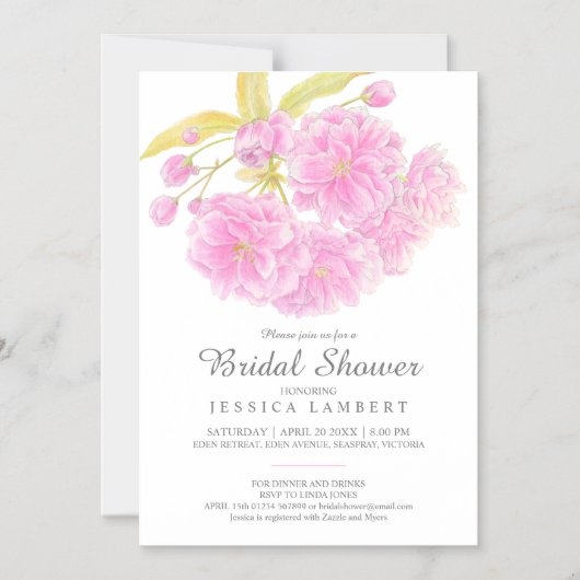 Roze bloemveer bloesem vrijgezellenfeest magnetische uitnodiging (Voorkant)