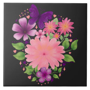 Roze bloemvlinder Watercolor ontwerp Tegeltje