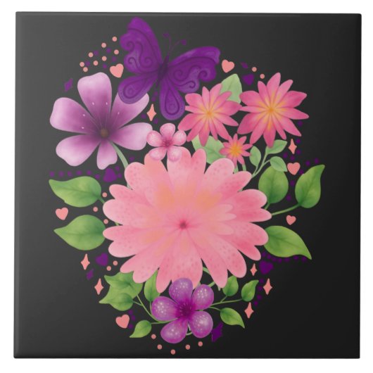 Roze bloemvlinder Watercolor ontwerp Tegeltje (Voorkant)