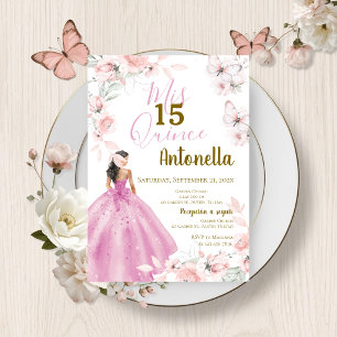 Roze bloemvlinders Quinceañera Kaart