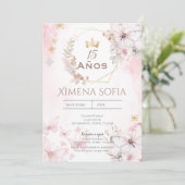 Roze bloemvlinders Quinceañera uitnodiging (Staand voorkant)