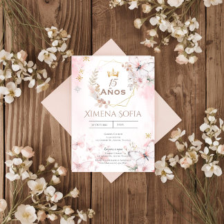 Roze bloemvlinders Quinceañera uitnodiging